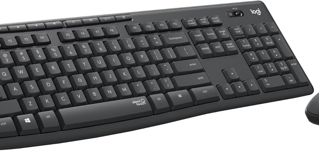 Logitech MK295 Silent Wireless Mouse and Keyboard Set with SilentTouch Technology, Standard Size Numeric Keypad, Instant Wireless Responsiveness, 90% Less Noise, AZERTY French – Grey