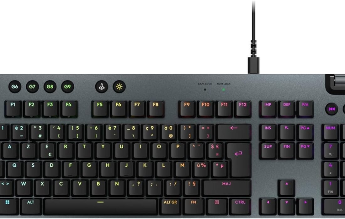 Logitech G G915 X Ultra-Flat Wired Mechanical Gaming Keyboard, Double Layer PBT Keys, Fully Programmable Keys, RGB Lighting, GL Brown Touch Switches, PC/Mac, FRA AZERTY Keyboard – Black