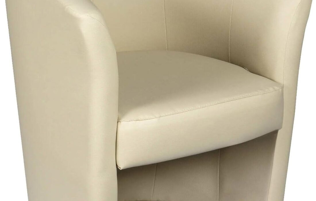 Dmora – Abrera armchair, Living room armchair, Upholstered seat, Chair with armrests in imitation leather, 64x63h76 cm, Beige