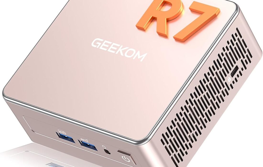 GEEKOM A5 Mini PC with AMD Ryzen 7 5825U, Silent NUC Mini Desktop Computer, 512GB SSD 16GB RAM (Scalable, Non-LPDDR), Windows 11 Pro Mini PC, SD Player, WiFi 6 & USB-C, Tower PC 2.5G LAN