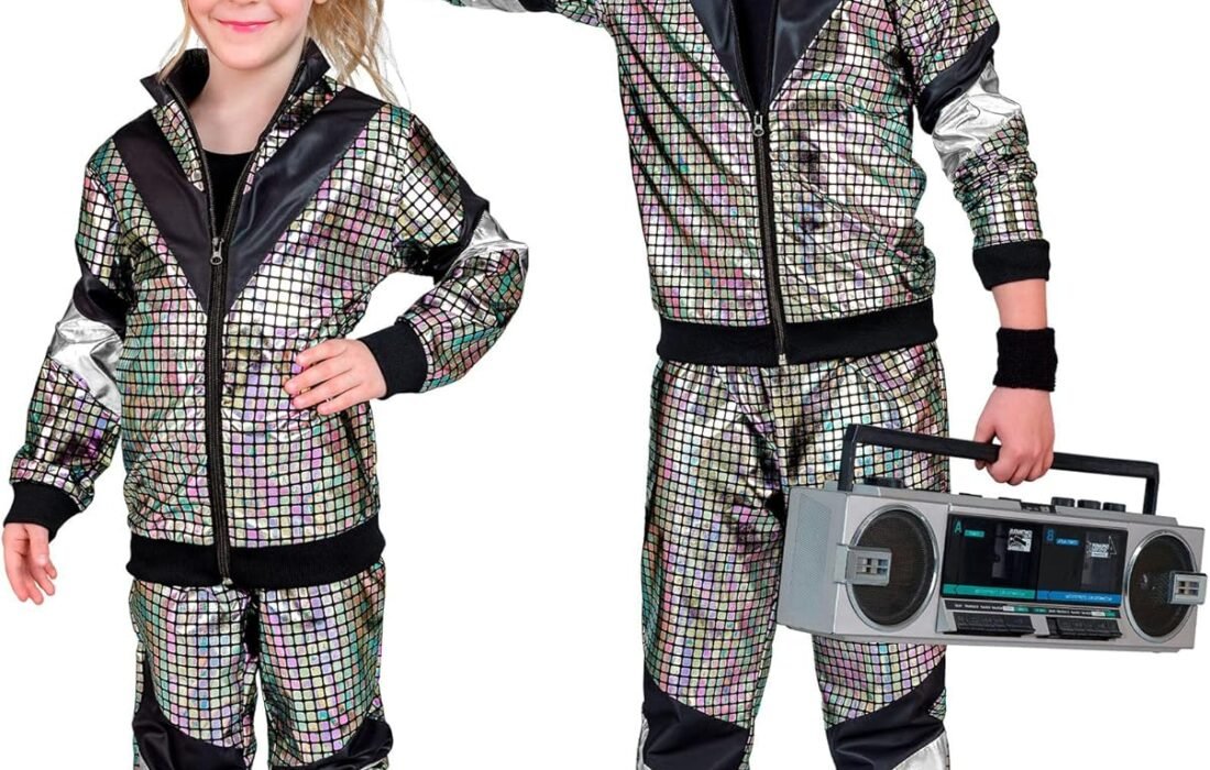 W WIDMANN MILANO Party Fashion – Costume pour enfant survêtement, veste et pantalon, tenue des années 80, survêtement de jogging pour le carnaval et les fêtes