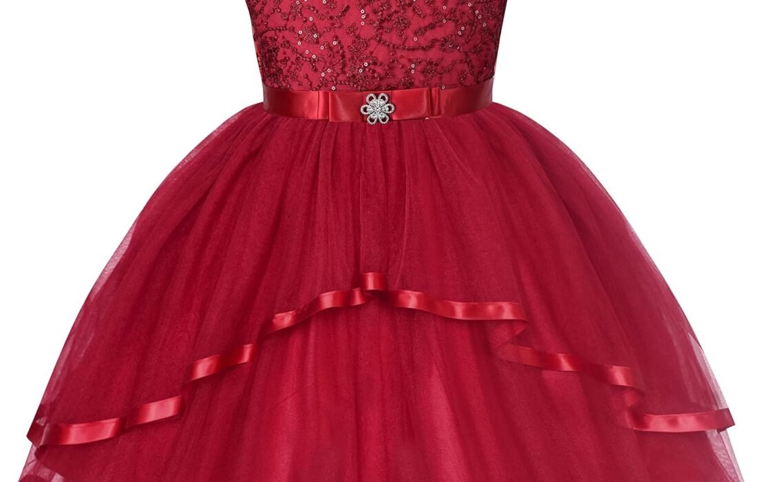 Sunny Fashion Girl’s Blue Flower Belted Wedding Party Bridesmaid Dress 4-12 Years