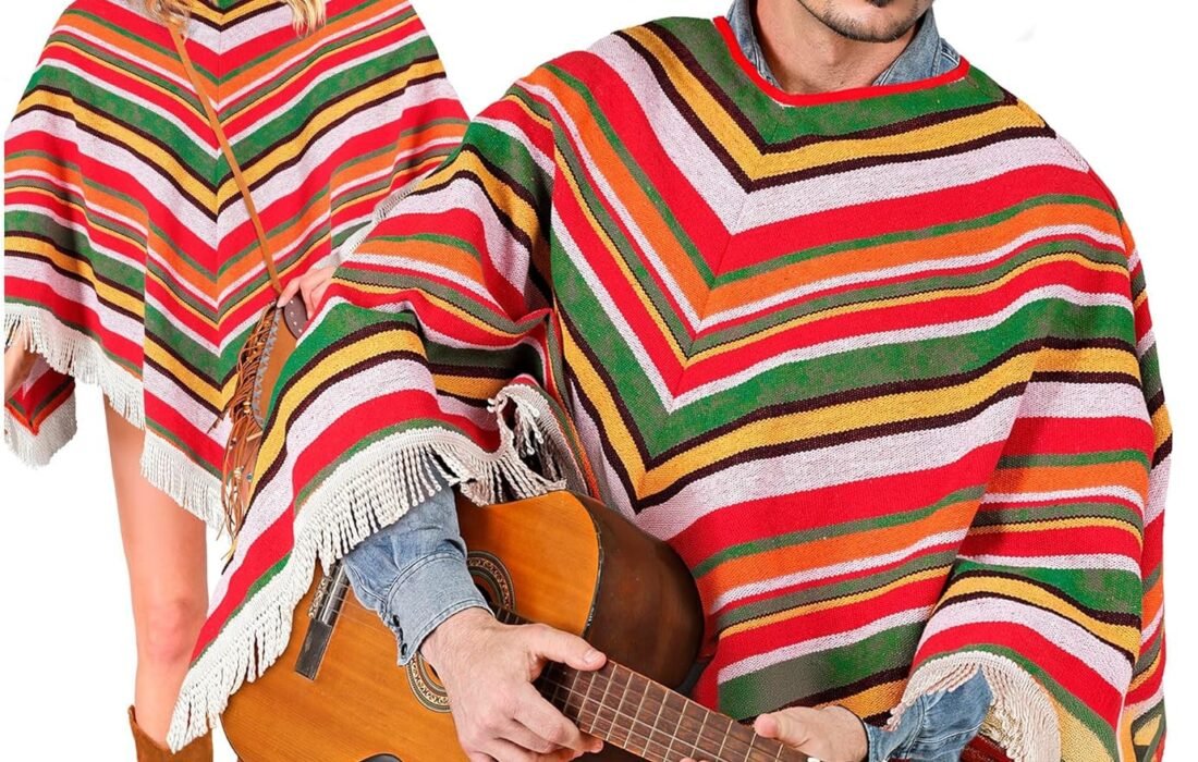 W WIDMANN MILANO Party Fashion – Poncho mexicain, accessoire de costume coloré pour carnaval, festival et fête hippie